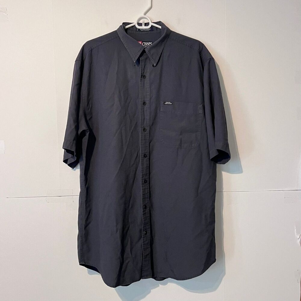 Vintage Ralph Lauren Chaps Mens Shirt Size Lt Charcoal Grey Rayon Blend Logo